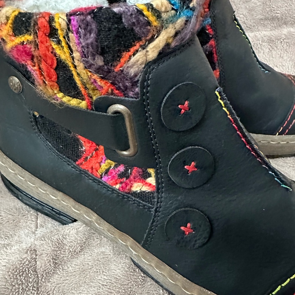 Rieker Felicitas Black Boots with Colorful Trim women’s size 8 (39) - Picture 3 of 9